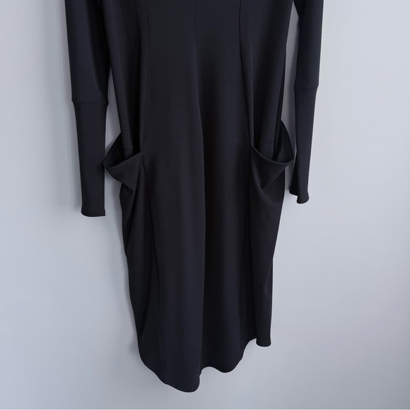 Lululemon Om and On Dress Black L Long Sleeve Midi Sheath Thumbholes Pockets - Picture 13 of 16